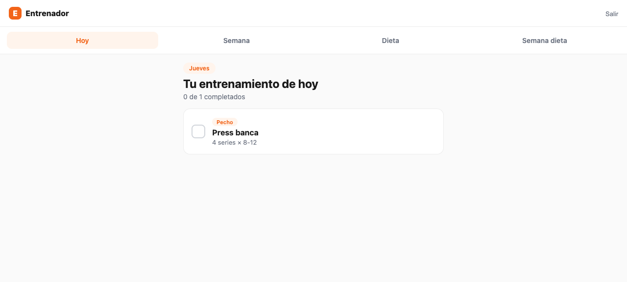 Vista del alumno con su entrenamiento del día en el celular